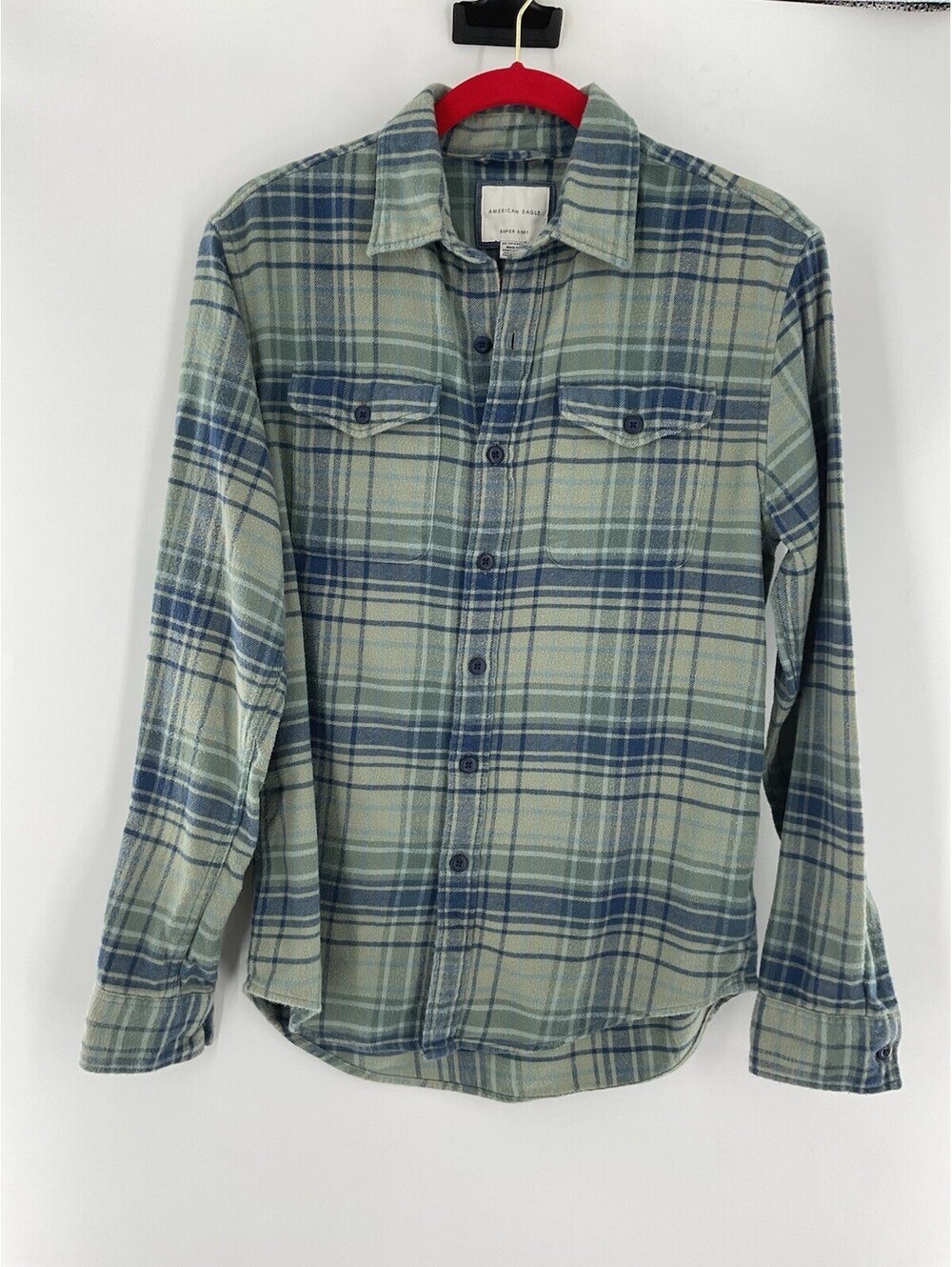 American Eagle Super Soft Women’s Extra Small Blue And Green Flannel Shirt 133